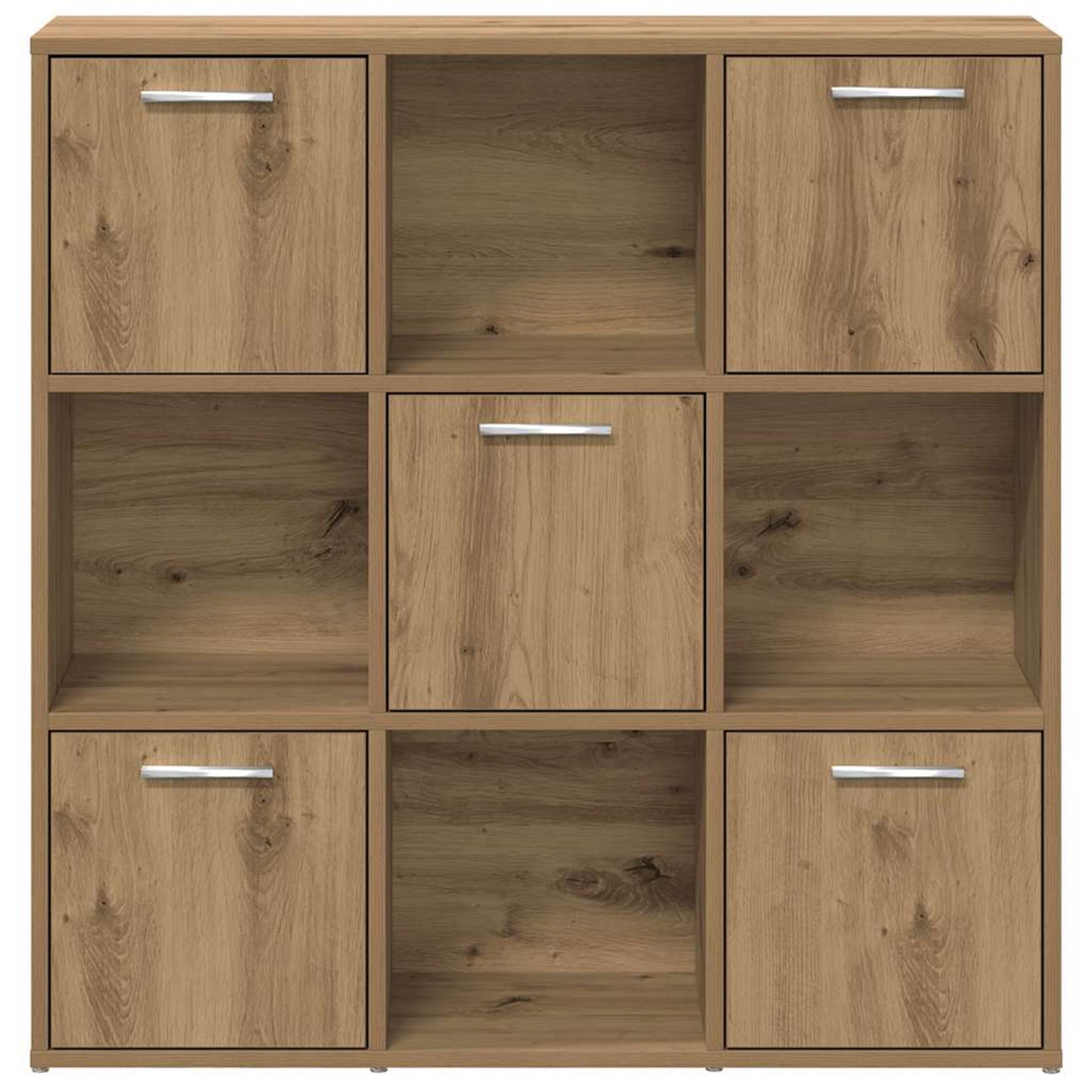 Boekenkast – Opbergkast – Vitrinekast – Wandkast – Kast met Deuren – Modern Design – Licht Eiken Fineer – 90x28x90 cm – 9 Vakjes – Vrijstaand – Stabiel & Duurzaam