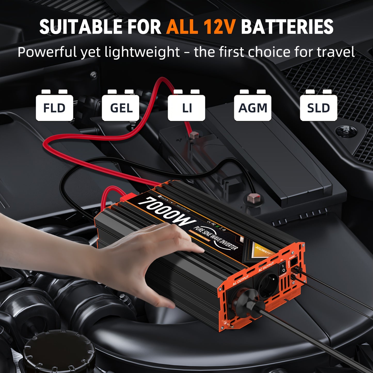 Portable Car Inverter Peak Power 7000W/6000W/4000W/3000W/2000W Power Pure Sine Wave Inverter DC 12V 24V To AC 220V With LCD Display & Remote, 2 EU Sockets | Control Car Power Voltage Converter Power Inverter Multifunction, Wi
