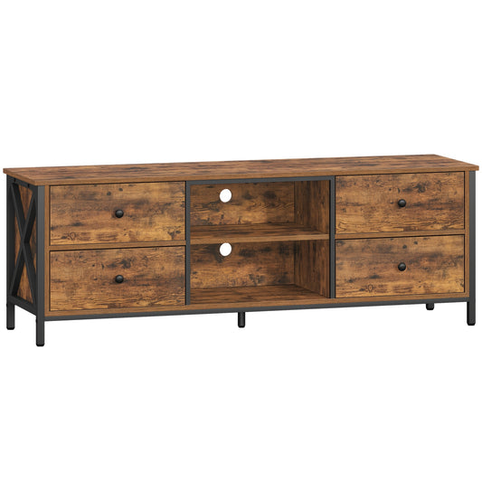 tv meubel – tv meubelkast – tv dressoir – entertainmentmeubel – tv wandmeubel – vintage bruin zwart – 4 laden – geschikt voor tv tot 65 inch