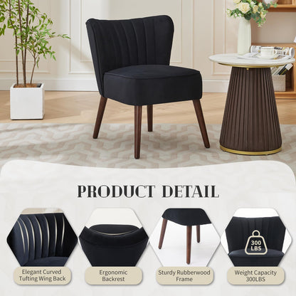Mid-Century Loungezetel – Fauteuil – Accentstoel – Relaxstoel – Wingback Stoel – Zwart Katoenfluweel – Verstelbare Hardhouten Poten