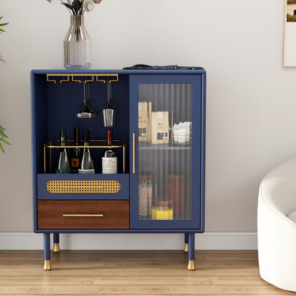 Wijnkast – Dressoir – Sidetable – Opbergmeubel – Vintage Sideboard – Blauw – Hoogwaardige MDF Constructie – Met Deur, Lades En Wijnrek