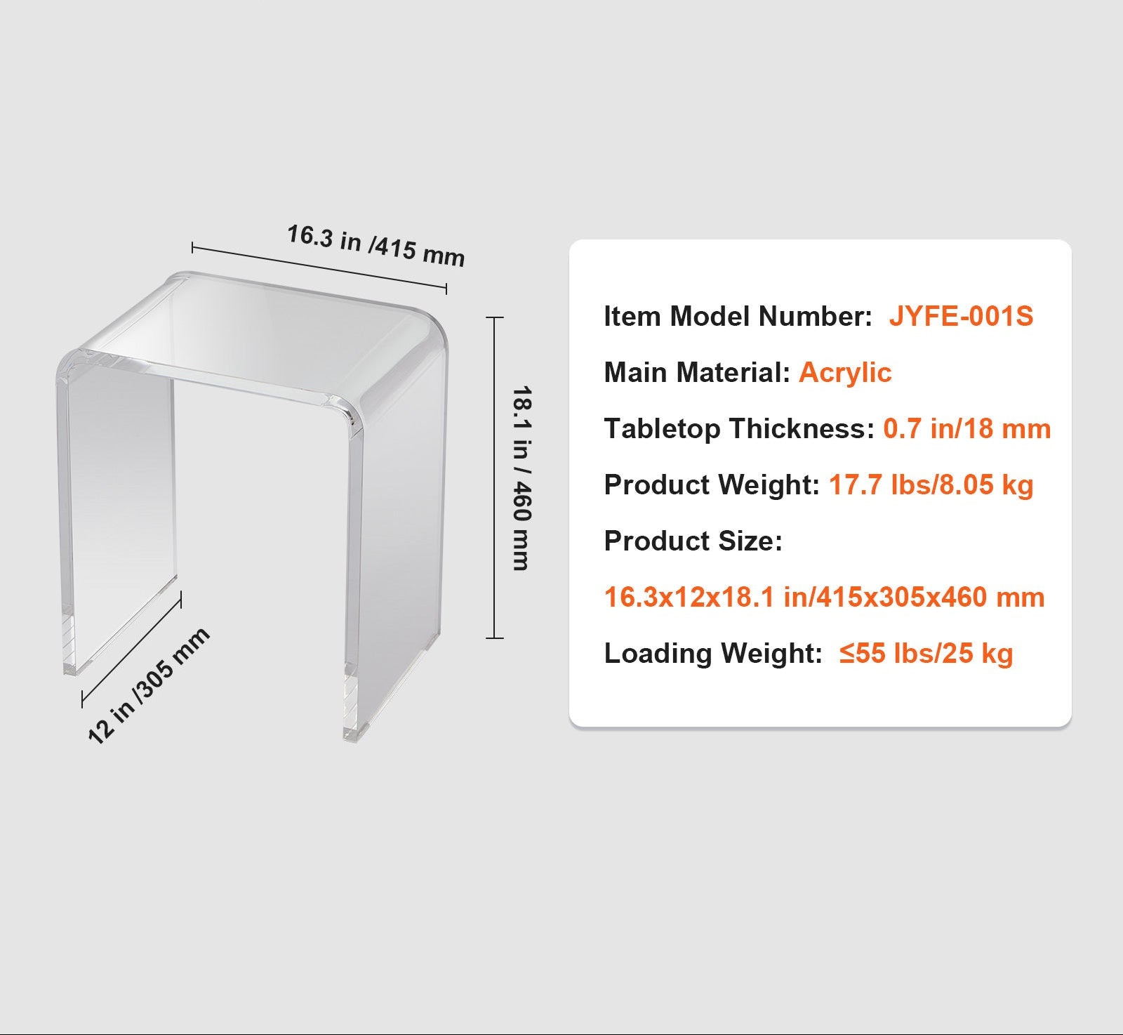 Bijzettafel Acryl – Bijzettafeltje – Sidetable – Salontafel – C-Vormige Tafel – Transparant Helder Acryl – Ruimtebesparend & Stevig - QUORE