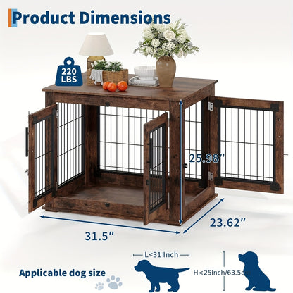 Hondenbench – Hondenkooi – Hondenhok – Dog crate – Houten bench – 80x60x65 cm – Dubbele deuren – Robuust fiberboard