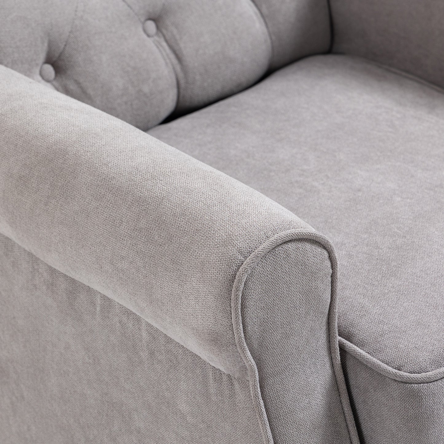 Fauteuil – Relaxstoel – Accentstoel – Zetel – Lounge Chair – Grijze Polyester Bekleding – Stevig Houten Poten – Verstelbare Rugleuning – Afneembare Kussenhoes
