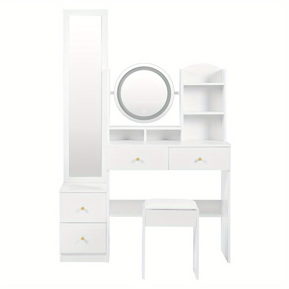 Kaptafel – Make-uptafel – Schminktisch – Dressing Table – Witte 4-in-1 Kaptafel met Spiegel en Kruk – Grote Spiegel en Ruime Opberglades – Compact en Stijlvol Design