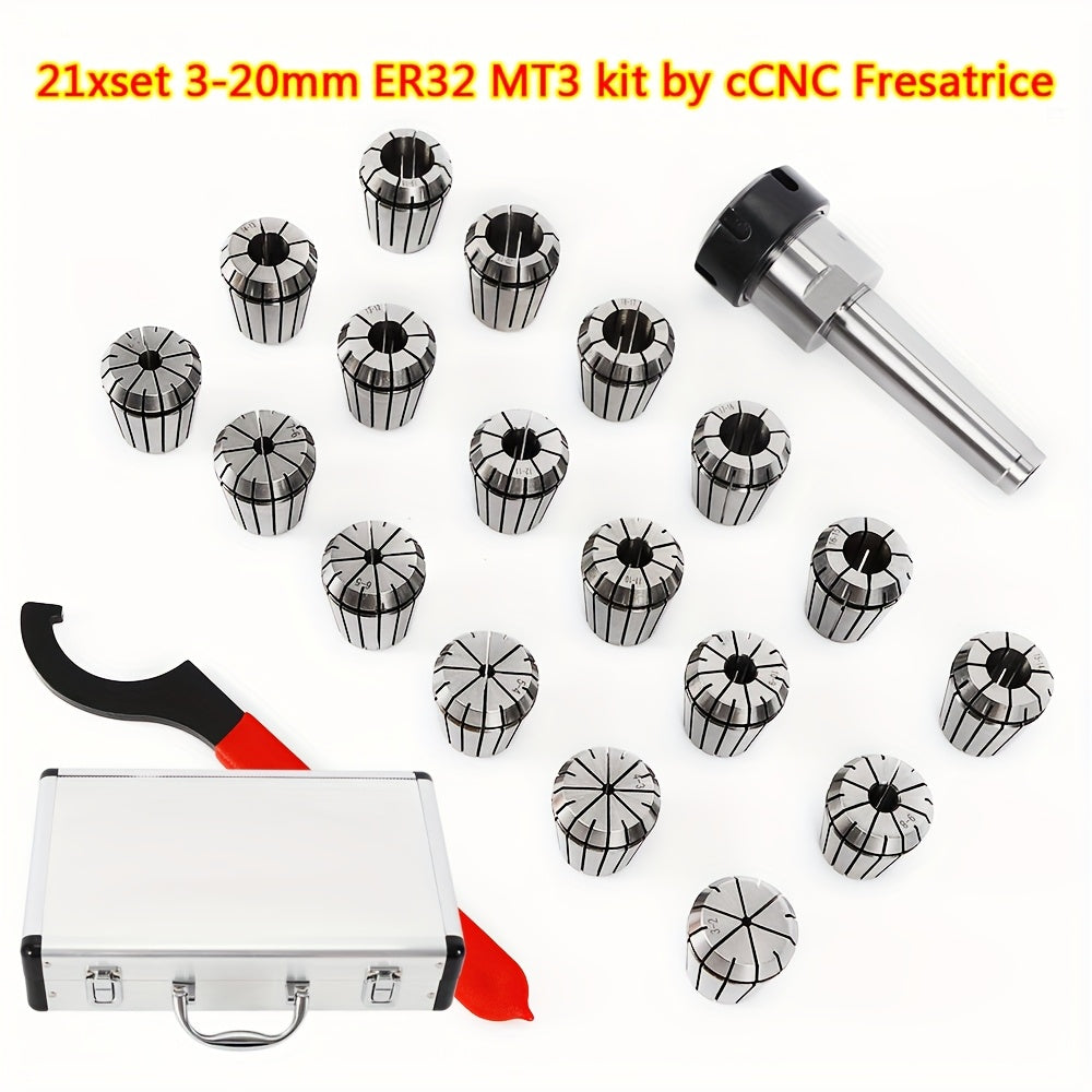 21-delige ER32 MT3 veerklemset – Collet Set – Klemhouder – Gereedschapsklem – CNC Collet – Hoogwaardig gehard staal – Precies trillingsvrij klemmen