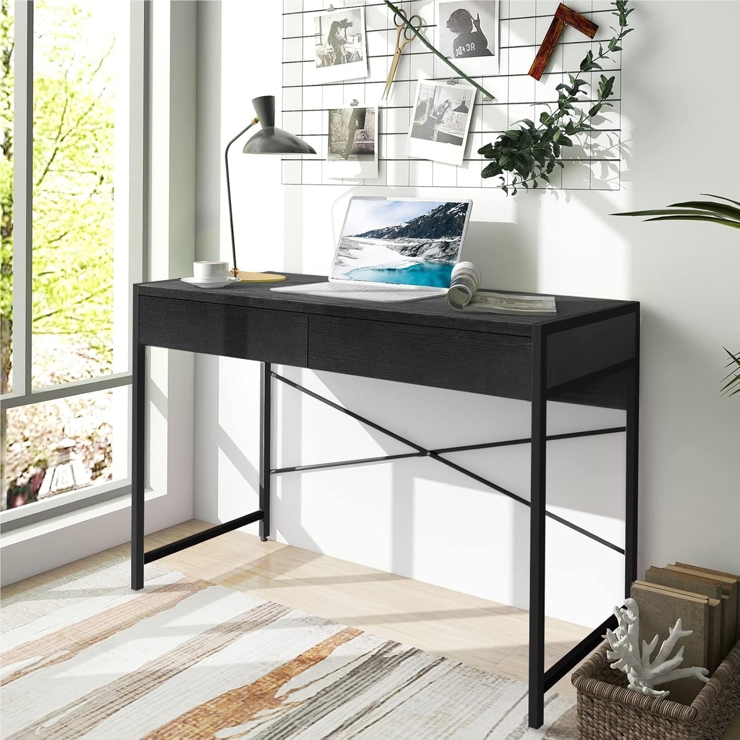 Bureau – Computerbureau – Bureautafel – Werkplek – Schrijftafel – Met 2 Lades – Industrieel Design – 112x48x76 cm – Metaal