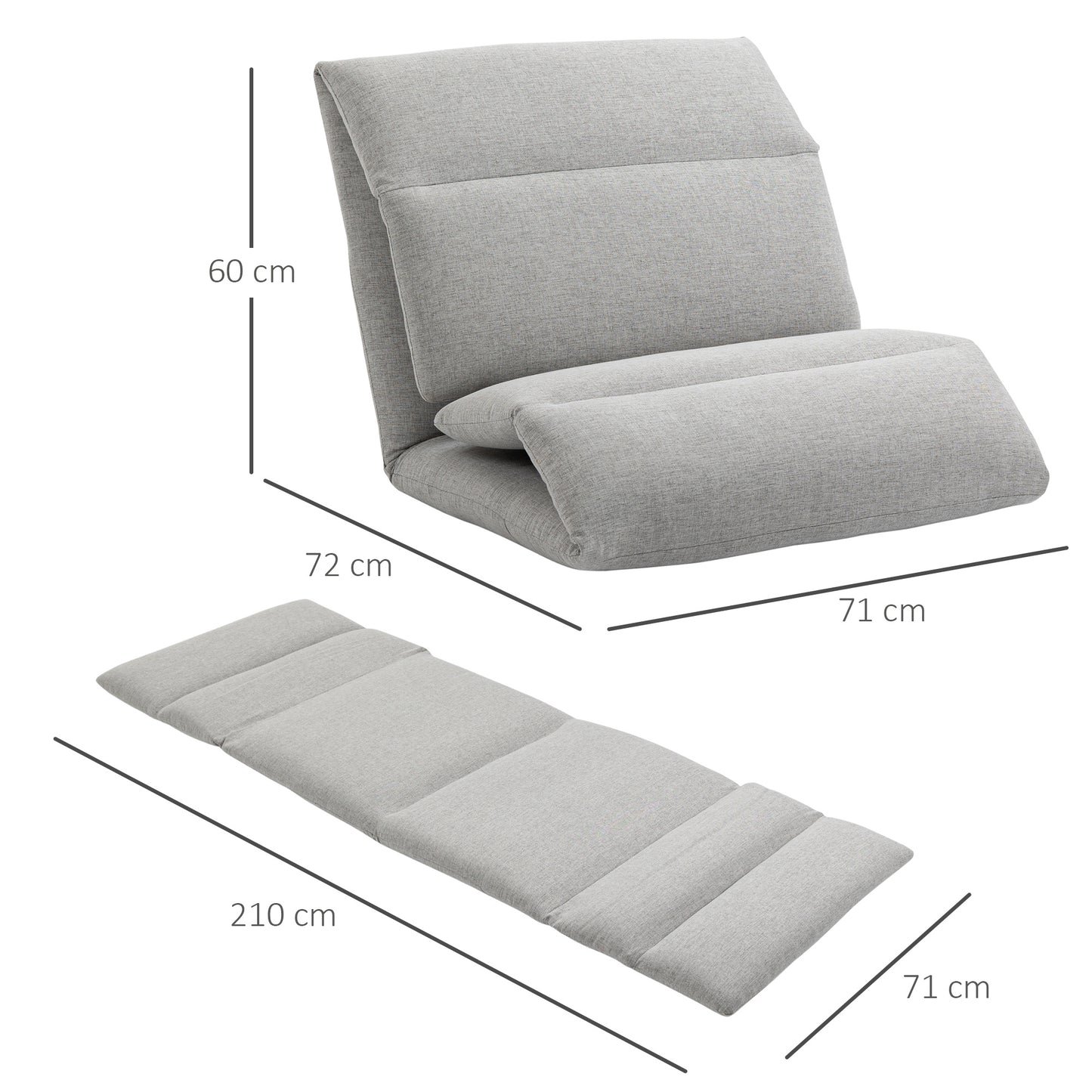 Vloerstol – Zitzak – Gastenmatras – Vloerkussen – Lounge Stoel – Ademend Linnen-Stof – Lichtgrijs – Zonder Elektriciteit