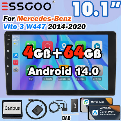 10,1" Autoradio – Multimedia Speler – Navigatiesysteem – Touchscreen Radio – DAB+ Ontvanger – Android 14.0 Systeem – Draadloze CarPlay & Android Auto
