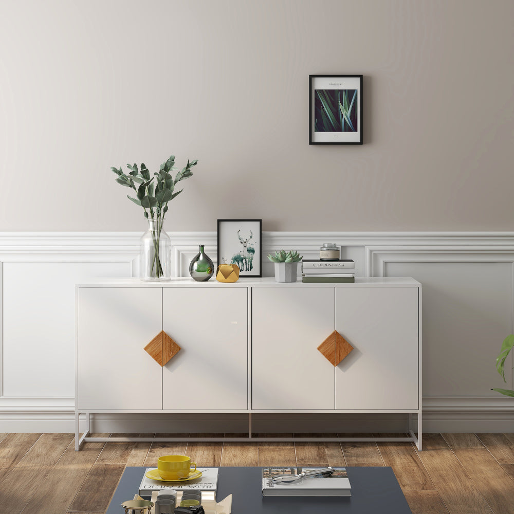 Modern Metal Hallway Storage Cabinet with 4-Door Heavy-Duty Design, 36.29KG Weight Capacity & Square Handles - Freestanding Floor Cabinet with Upper & Lower Storage Units, Space-Saving Vertical Organizer for Entryway, Living