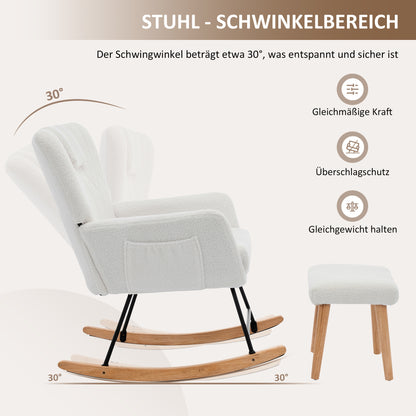 Schommelstoel – Relaxstoel – Lounge Stoel – Zetel – Fauteuil – Wit – Ergonomisch Met Voetenbank – 30 Graden Schommelbeweging