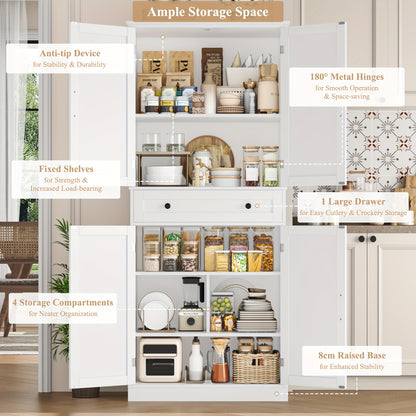 Keukenkast – Opbergkast – Keukenmeubel – Buffetkast – Keukenonderkast – Wit Design – Houtconstructie – 68,5 cm Hoog – 3,2 Cubieke Voet Inhoud