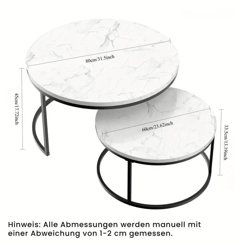 Salontafel Set – Bijzettafel – Coffee Table – Tafeltje – Stapelbare Tafel – Stalen Poten – Afmetingen 80x45 + 60x35 cm – Natuurlijk Design