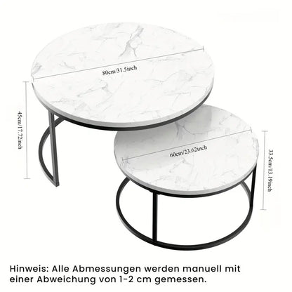 Salontafel Set – Bijzettafels – Ronde Tafel – Stapelbare Tafels – Woonkamer Tafels – 2-delig – Stalen Poten – Natuurlijke Look – Groot 80x45 cm & Klein 60x35 cm