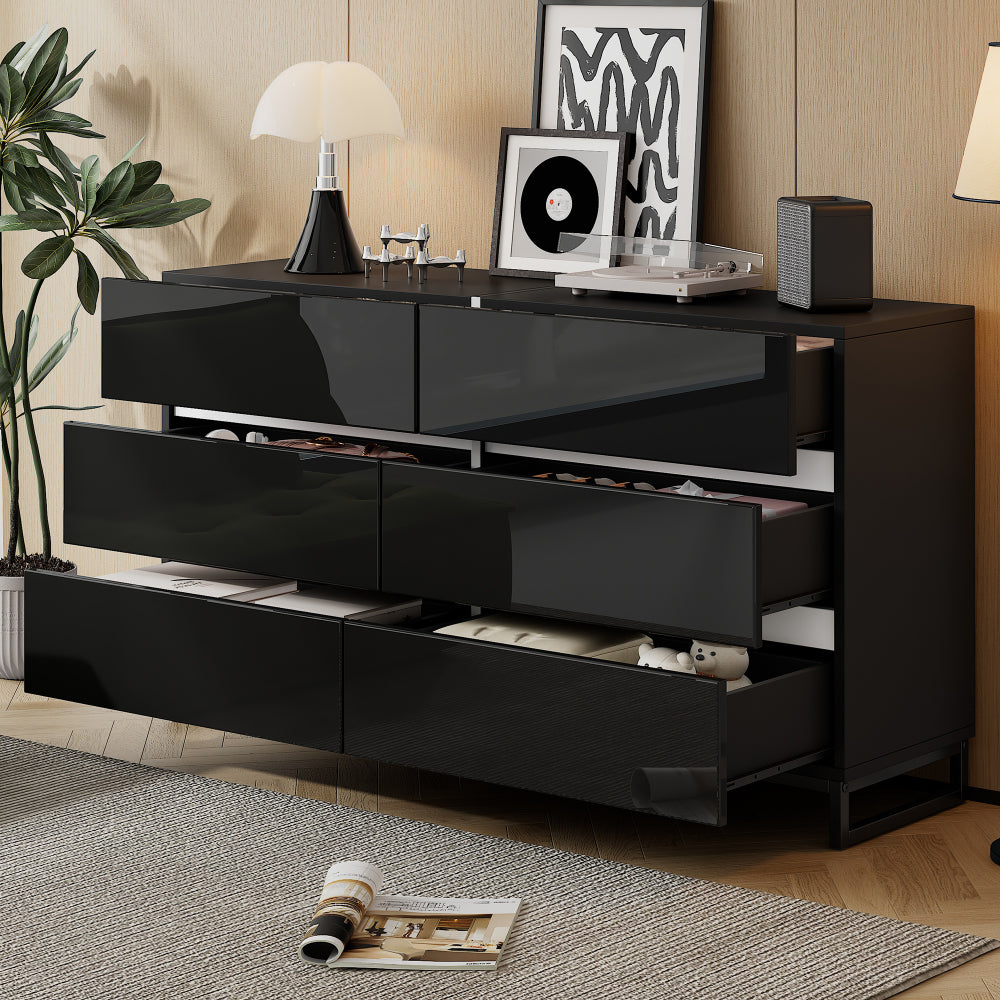 Dressoir – Buffet – Opbergkast – Ladekast – Commode – Zwart Met Gouden Accenten – 4 Deuren – Met Metalen Poten