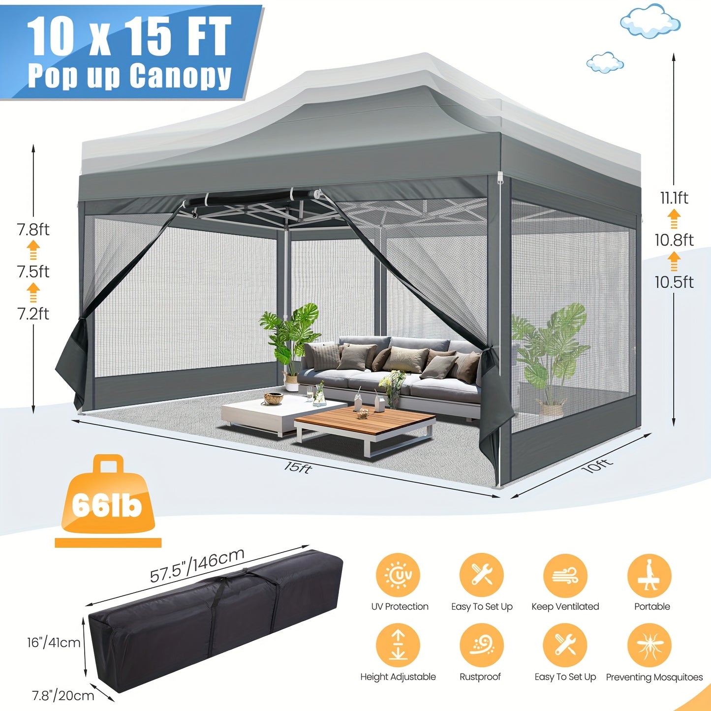 Pop-Up Tent – Vouwtent – Partytent – Overkapping – Paviljoen – Grijs – 3x4,5 Meter – Waterbestendig Oxford Doek