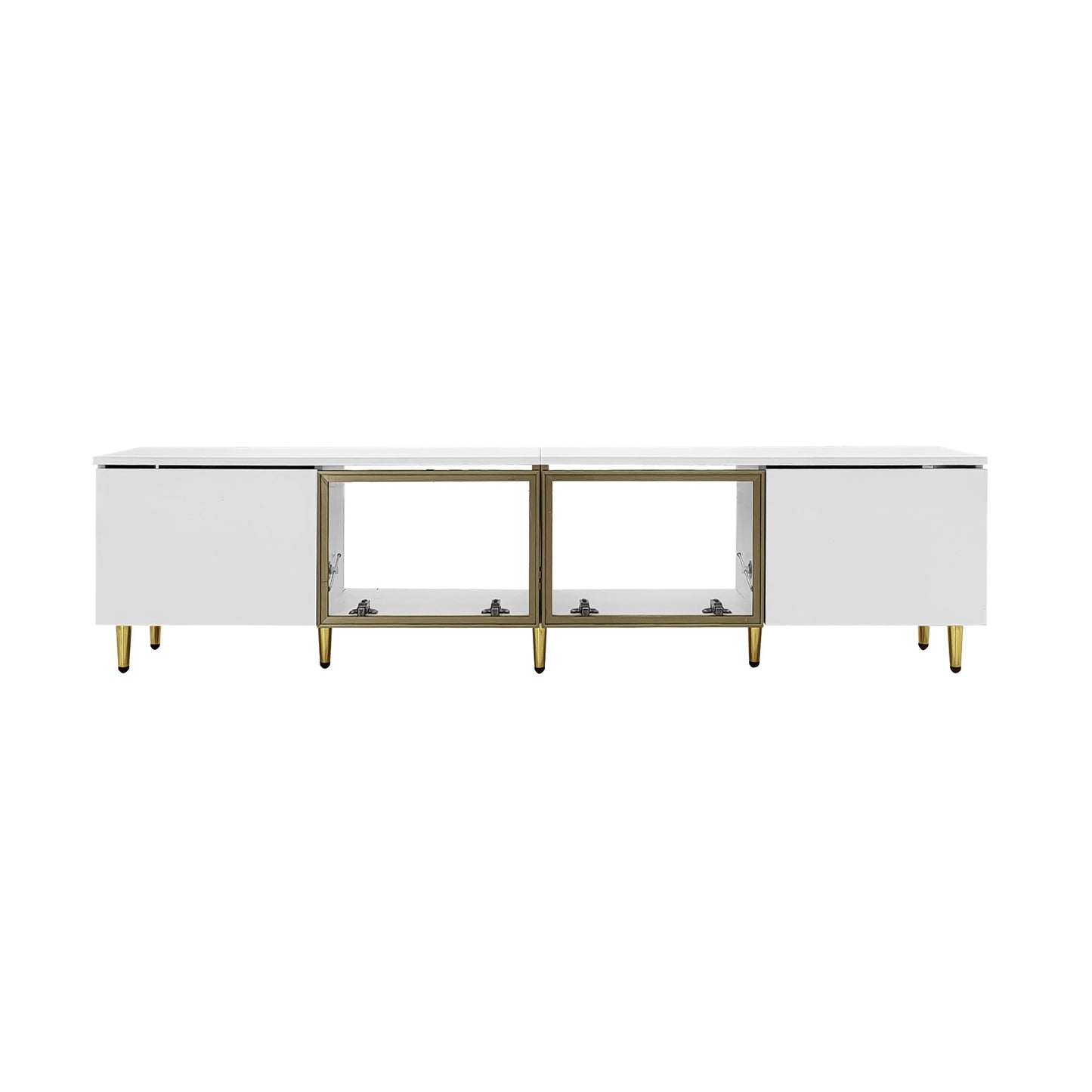 Merax 170 Cm TV Cabinet - White Minimalist Style, Floor And Wall Mounting, 4 Doors (2 Glass Doors), Versatile Mounting, Perfect for Living Room