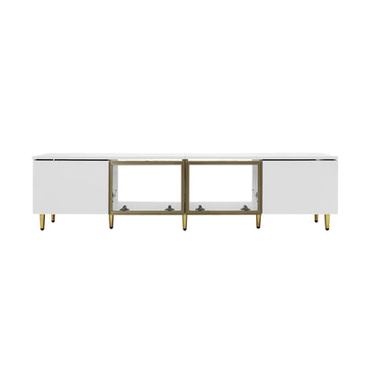 Merax 170 Cm TV Cabinet - White Minimalist Style, Floor And Wall Mounting, 4 Doors (2 Glass Doors), Versatile Mounting, Perfect for Living Room
