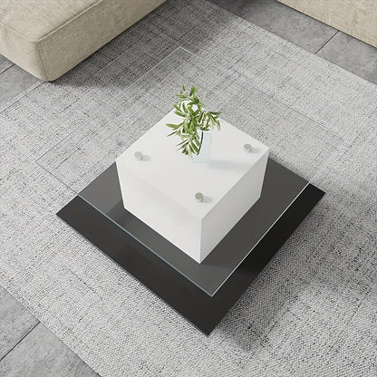 Koffietafel – Salontafel – Bijzettafel – Tafel – Glazen Tafel – Geharde Glazen Blad – Verrijdbaar Met Wieltjes – 80x80x40 cm Hoog