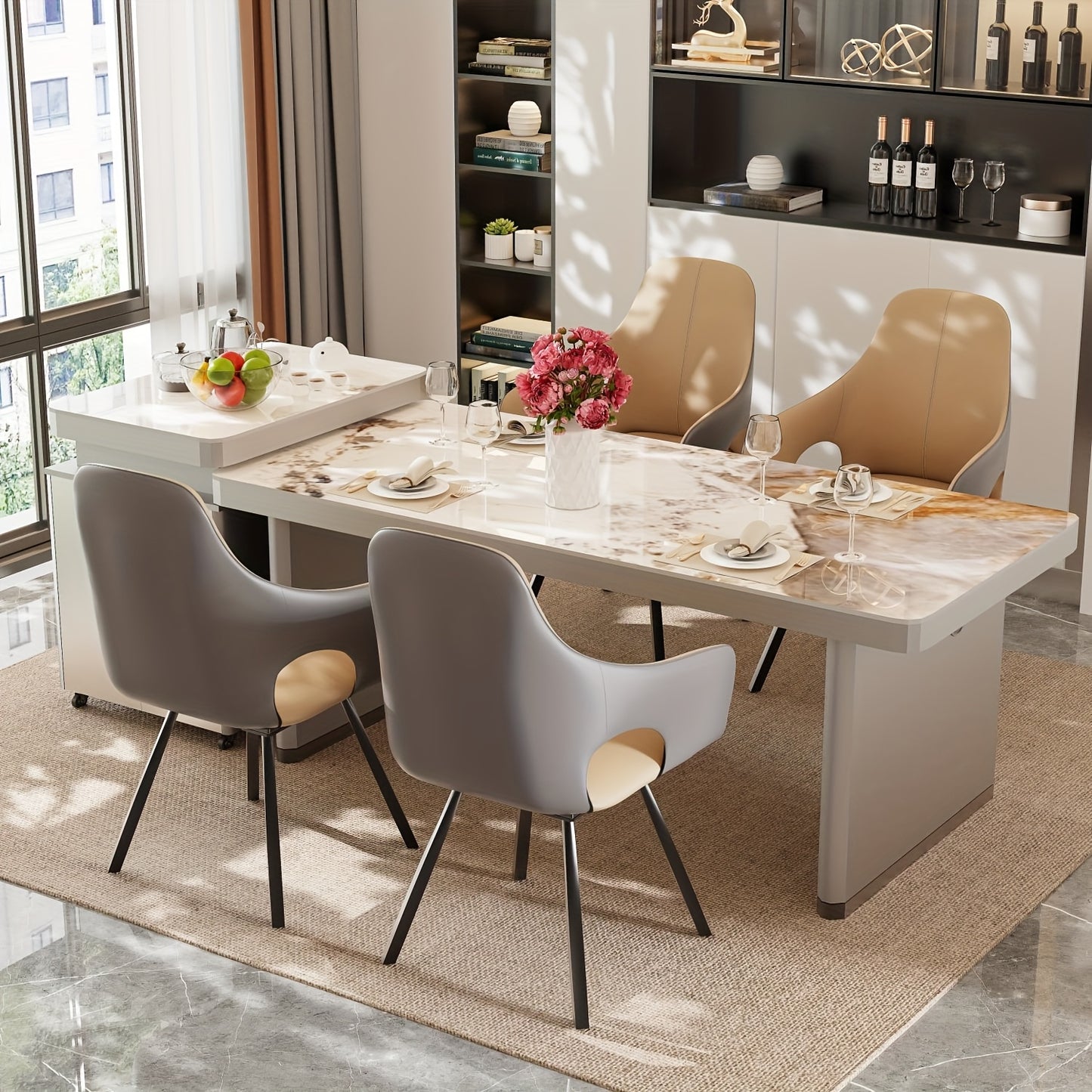 Eetkamerstoelen – Stoelen – Draaistoelen – Zitstoelen – Armleunstoelen – Modern Design – Memory Foam Zitting – Microfiber PU Bekleding – Set Van 2 – Khaki