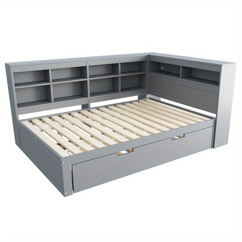 Uitschuifbare Bankbed – Slaapbank – Bedbank – Slaapbank Met Opbergruimte – Zithoek Met Sleeper – Dubbel Bed 140x200cm – Modern Grijs – Ruimtebesparend