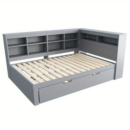 Uitschuifbare Bankbed – Slaapbank – Bedbank – Slaapbank Met Opbergruimte – Zithoek Met Sleeper – Dubbel Bed 140x200cm – Modern Grijs – Ruimtebesparend