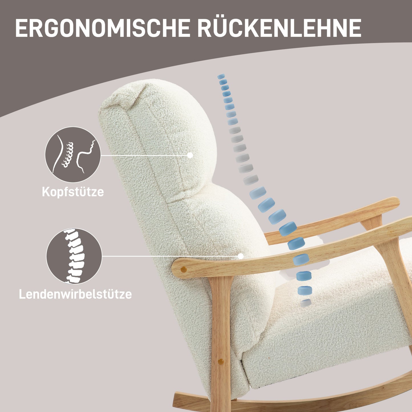 Schommelstoel – Relaxstoel – Fauteuil – Voedingsstoel – Loungestoel – Ergonomisch ontwerp – Beukenhouten frame met zachte fluwelen bekleding – Crème wit