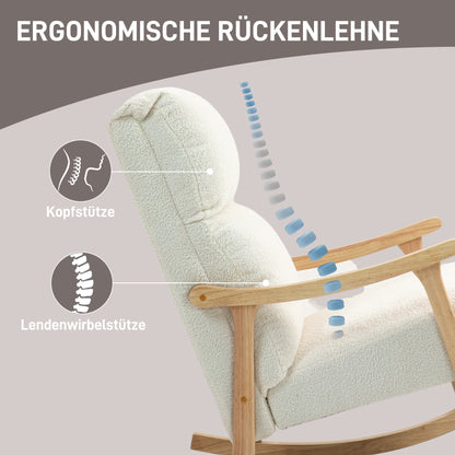 Schommelstoel – Relaxstoel – Fauteuil – Voedingsstoel – Loungestoel – Ergonomisch ontwerp – Beukenhouten frame met zachte fluwelen bekleding – Crème wit