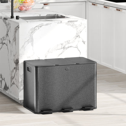 Afvalemmer – Prullenbak – Vuilnisbak – Sorterbak – Afvalcontainer – Zwart – 3 x 20 Liter Compartimenten – Soft-Close Deksel Met Geurfilter
