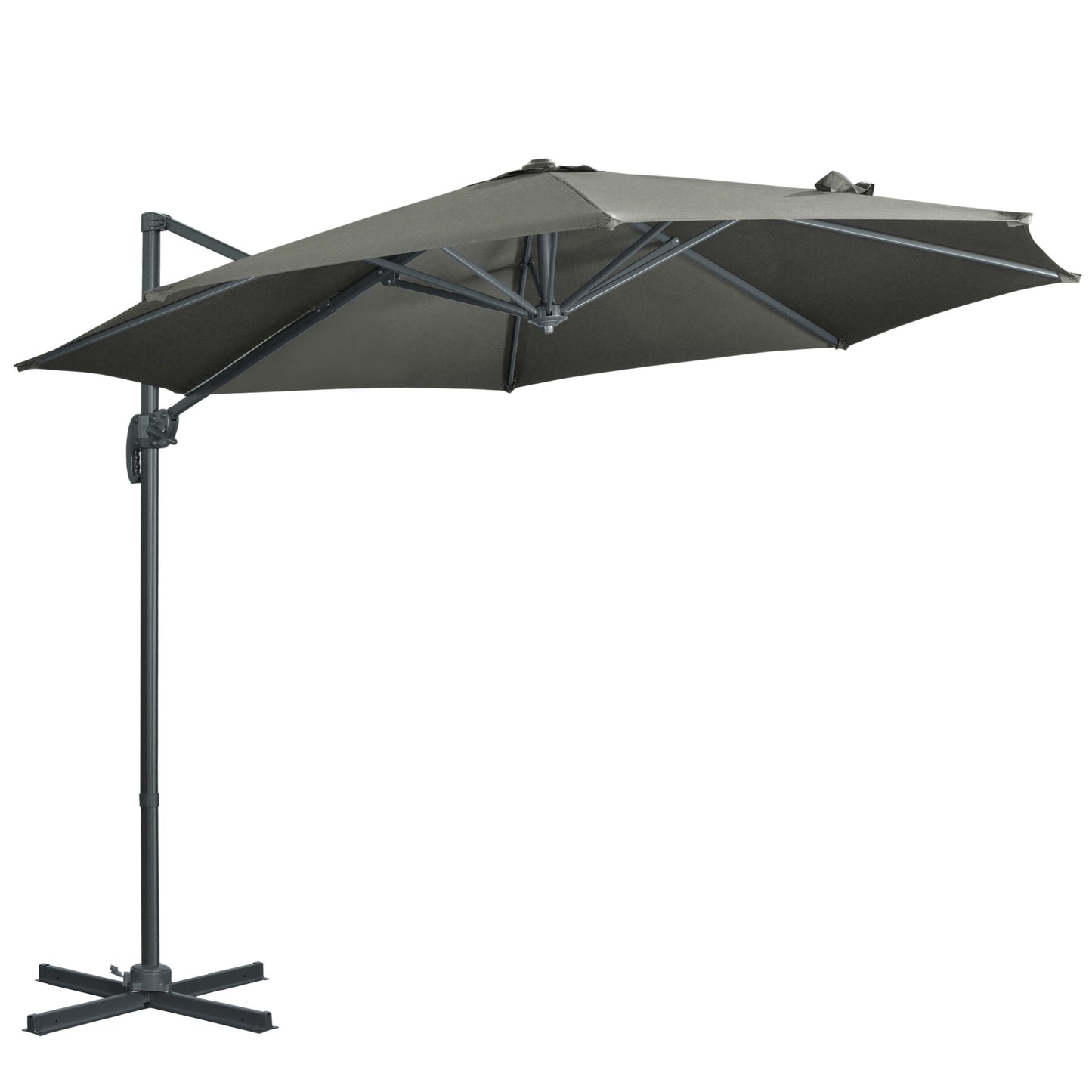 Offset Parasol – Hangparasol – Tuinparasol – Balkonparasol – Zonneparasol – 3 Meter Ø – Kantelbaar en 360° Draaibaar – Grijs Polyester Met Stalen Voet