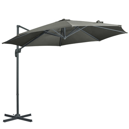 Offset Parasol – Hangparasol – Tuinparasol – Balkonparasol – Zonneparasol – 3 Meter Ø – Kantelbaar en 360° Draaibaar – Grijs Polyester Met Stalen Voet