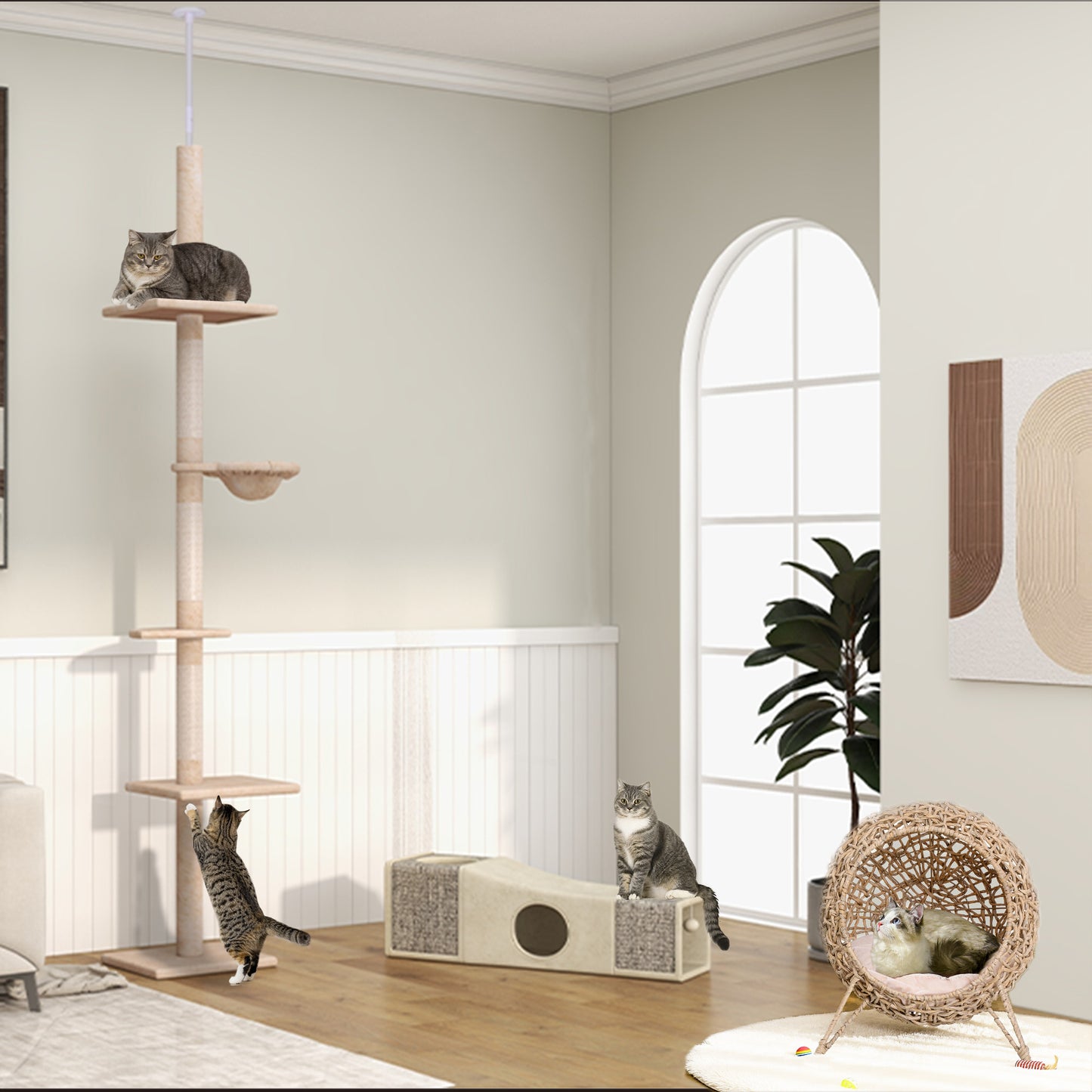 Krabpaal – Krabboom – Kattenboom – Klimpaal – Kattenmeubel – Verstelbaar 230-260 cm – Stevig Sisal Ontwerp Beige