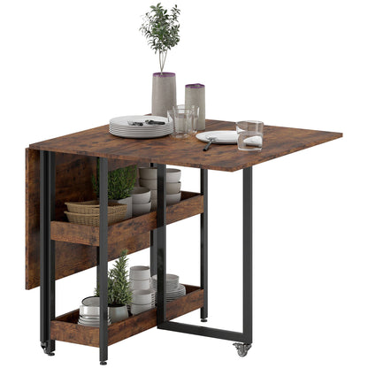 Industriële Uitschuifbare Eetkamertafel – Uitschuiftafel – Vouwtafel – Eettafel 4 Personen – Klaptafel – Metalen Onderstel – Open Opbergruimtes – Compact Bruin
