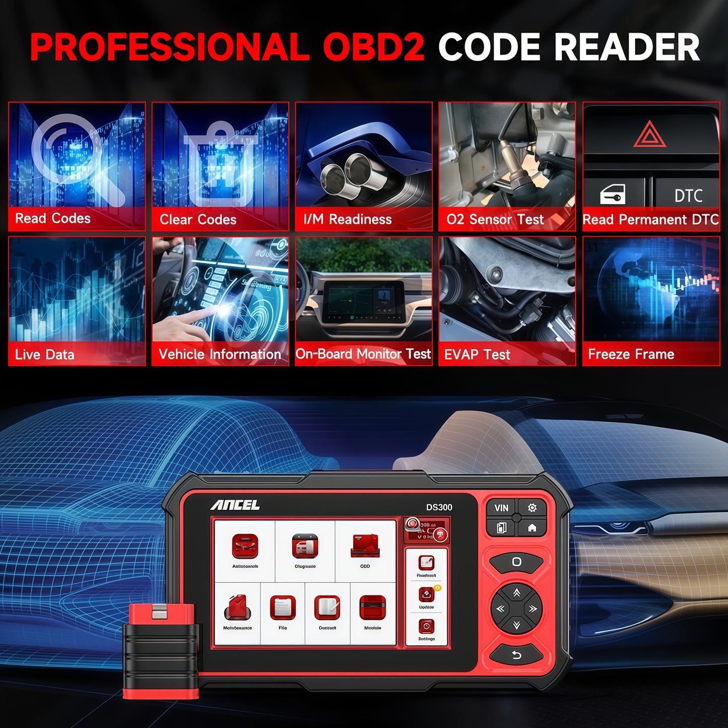 OBD2 Lezer – Auto Scanner – Diagnosetool – Foutcode Lezer – Full OBD2 Reader Scanner – 4-Systeem Diagnose – Draadloze Wi-Fi Verbinding