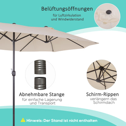 Grote Ovale Parasol – Zonnescherm – Terrasparasol – Dubbele Parasol – Marktparasol – Handzwengel – Lichtbruin Polyester – Windbestendig & XXL Schaduw