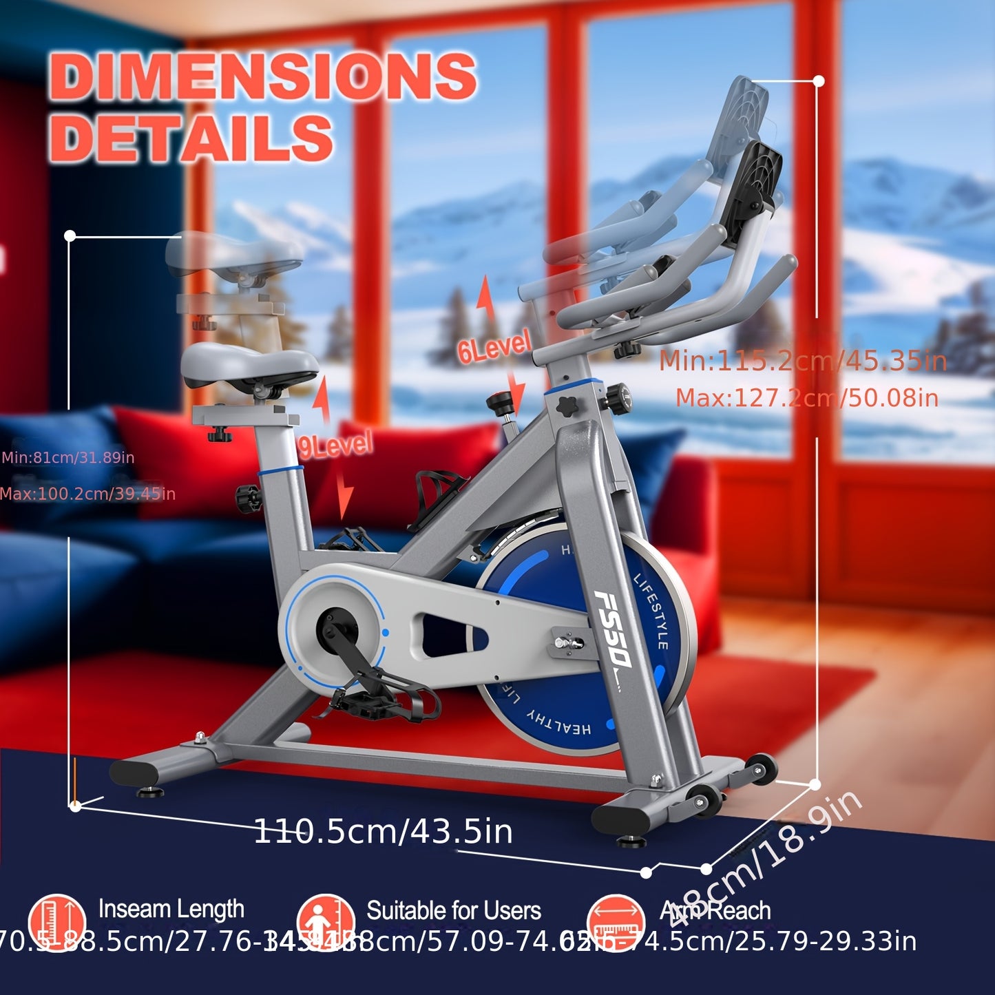 Vowvit Exercise Bike with 300 Watt Resistance Torque, 4-Way Fully Adjustable Ergometer Home Trainer Bicycle, Indoor Fitness Bikes with RPM Display, Large Tablet Holder, 150 kg Load Capacity, Without Battery