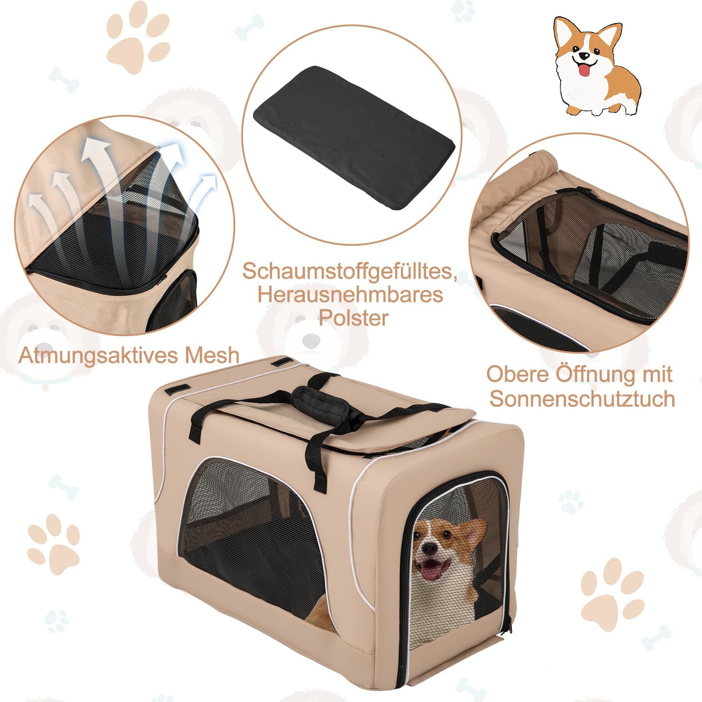 3 in 1 Folding 2 Level Stroller for Dog Cat, 2 Detachable Bags, Mesh Window, Wheels with Brakes