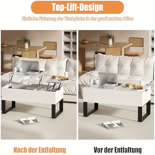 Salontafel – Woonkamertafel – Koffietafel – Bijzettafel – Sofa Tafel – Verstelbaar & Opvouwbaar – Met Verborgen Opbergruimte – Wit – 100x50x42 cm
