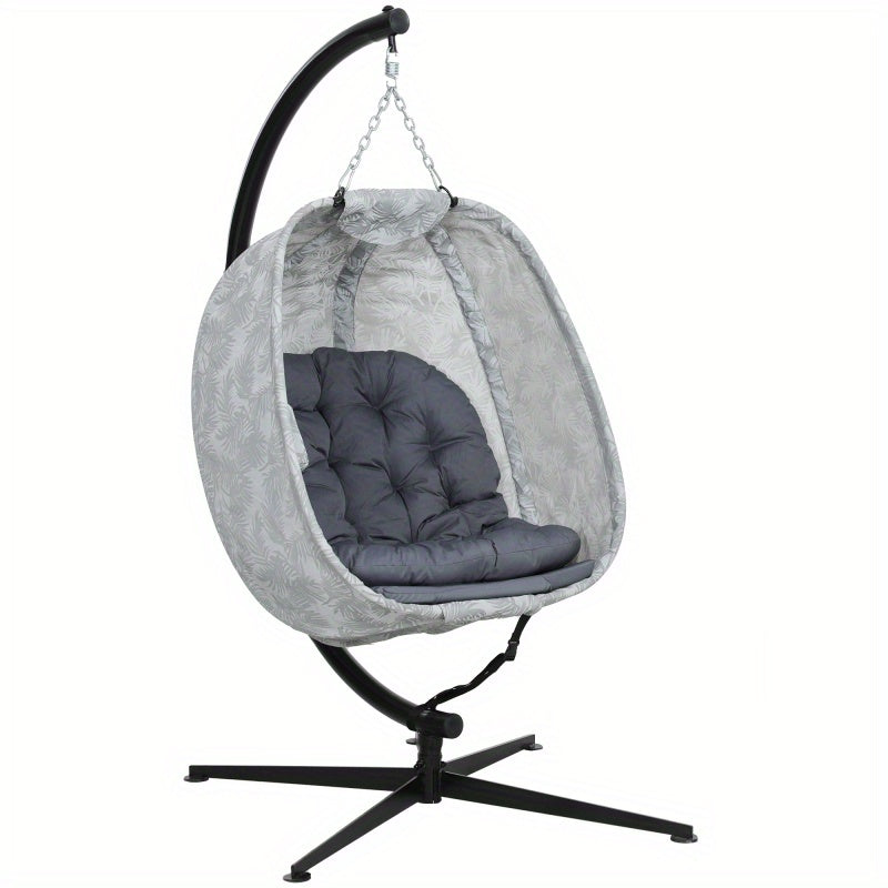 Outsunny egg -shaped hanging chair for the outdoor area foldable wall swing with a frame seat pads hammock for 1 people rock chair indoor outdoor terrace garden gray, Patio Furniture, Cozy Seating, Weatherresistant Material,