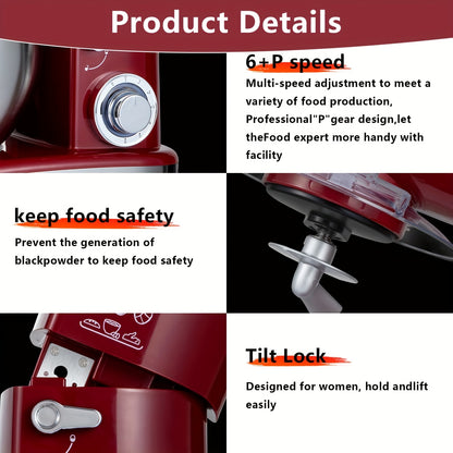 Standmixer – Keukenmixer – Deegkneder – Mixer – Sapcentrifuge – Rood – 1200W Krachtige Motor – 6 Liter RVS Mengkom
