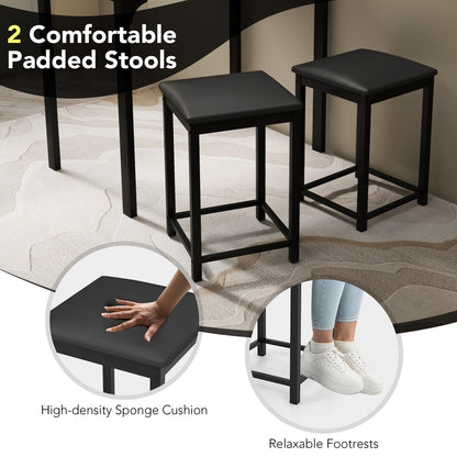 Bartafel set – Barset – Hogere eettafel – Keukentafel met krukken – Barstoelen met kussens – Stabiel metalen frame – Comfortabele voetensteunen – Zwart