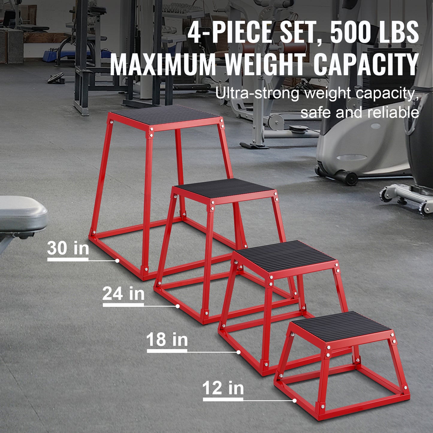 Plyometrische Springbox Set – Plyo Box – Jump Box – Fitness Platform – Agility Box – 4 Hoogtes 30-75 cm – Aluminium Frame Met Antislip Rubber Voetjes