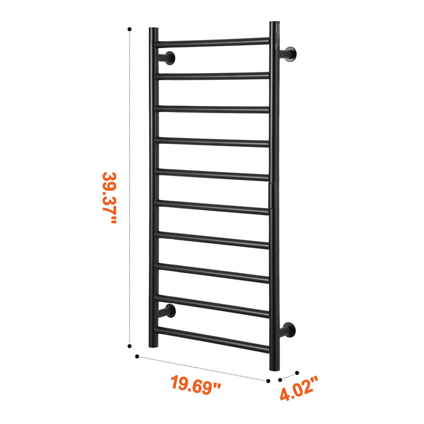 Elektrische Handdoekwarmer – Handdoekradiator – Handdoekdroger – Badkamerradiator – Wandmontage – Mat Zwart – 10 Stangen – Instelbare Timer & 5 Warmtestanden