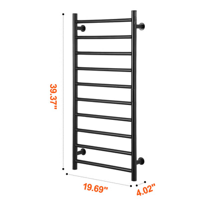 Elektrische Handdoekwarmer – Handdoekradiator – Handdoekdroger – Badkamerradiator – Wandmontage – Mat Zwart – 10 Stangen – Instelbare Timer & 5 Warmtestanden