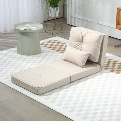 Zitzak – Fauteuil – Stoel – Loungebank – Relaxstoel – Verstelbare Rugleuning – Linnen Beige – Met Kussen – Opvouwbaar – Max 90 kg