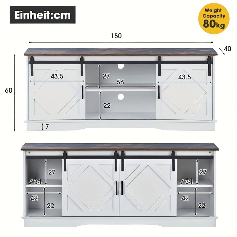 Tv-meubel – TV-meubel – TV-kast – TV-standaard – TV-dressoir – Modern Wit – 2 Dichte Kastdeuren & Open Planken – Kabelmanagement – Duurzaam & Ruimtebesparend