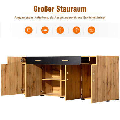 Sideboard – Dressoir – Tv-meubel – Buffetkast – Opbergkast – Houtlook Met Zwarte Accenten – 208x39,5x80 cm – MDF Met Melamine Coating