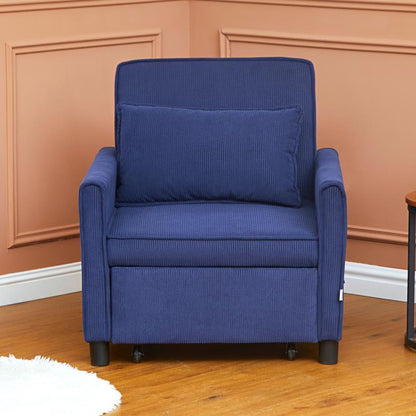 3-in-1 Fauteuilbed – Opvouwbare Stoel – Relaxfauteuil – Slaapstoel – Verstelbare Ligstoel – Verstelbare Rugleuning – Stevige Lendensteun – Duurzaam Polyester – Blauw – Met Zijzakken