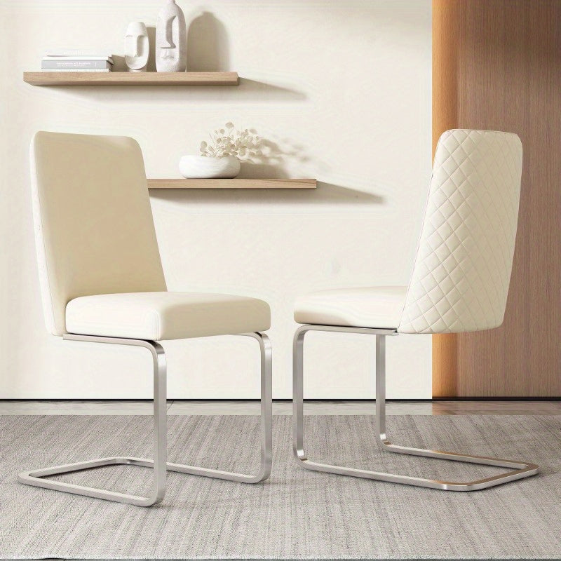 Eetkamerstoel – Stoel – Armstoel – Dinersstoel – Loungestoel – Set Van 6 – Beige Velvet Met Ruitmotief – Zilverkleurige Metalen Poot