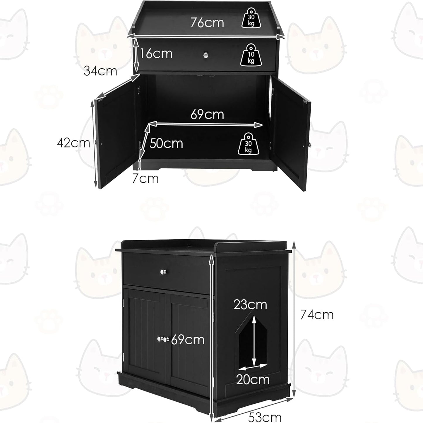 Kattenbakomkasting – Kattenbakkast – Kattenhuisje – Kattenbakmeubel – Kattenbakafdekking – Zwart – Moderne Opberglade – Duurzaam MDF